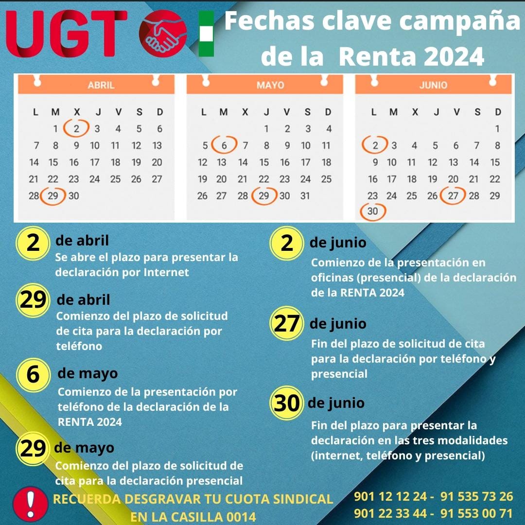 Calendario con las fechas clave para la presentación de la declaración de la renta 2024